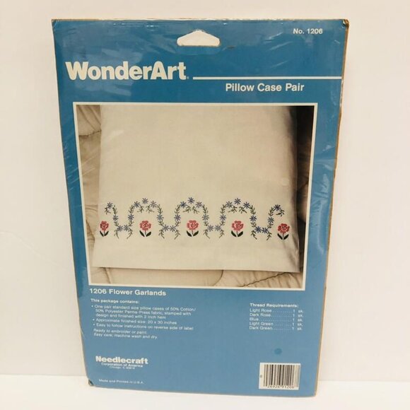 WonderArt Other - Needlecraft WonderArt Pillow Case Pair Flower Garlands Embroidery Paint Granny